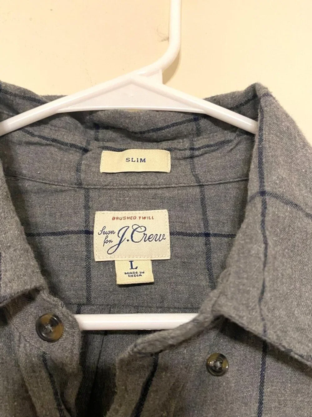 Men's‎ J. Crew Black Gray Plaid 100% Cotton Slim Fit Button Down Shirt Sz Large